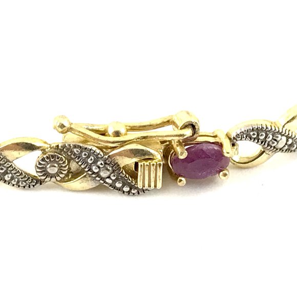 Vintage Sterling Silver 925 Vermeil Ruby Bracelet - Picture 2 of 3